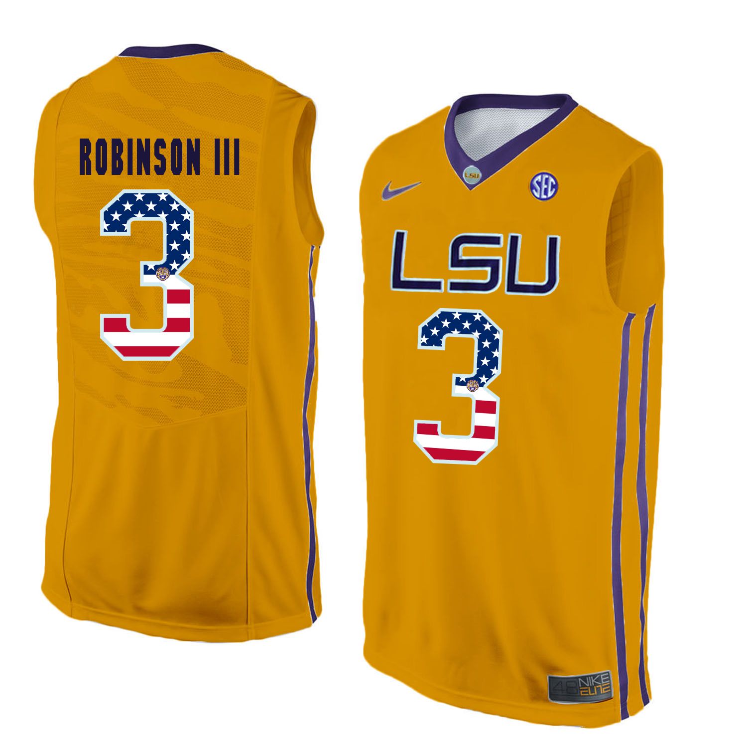 Men LSU Tigers #3 Robinson iii Yellow Flag Customized NCAA Jerseys